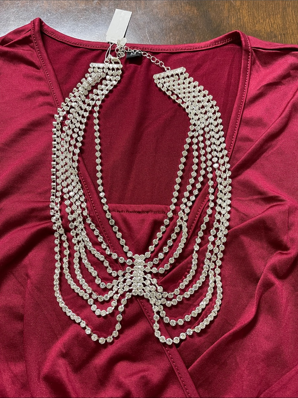 Natasha Couture Silver Crystal Multi-Layer Statement Necklace - Picture 3 of 6